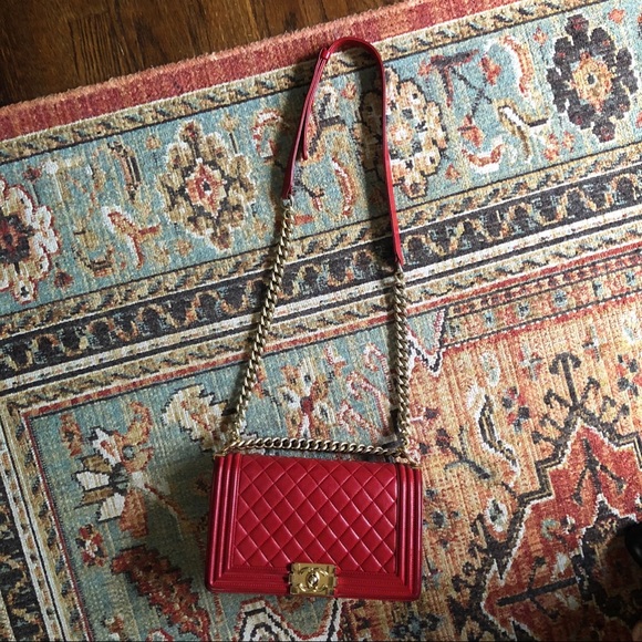 SOLD**Chanel Boy Flap Quilted Lambskin Medium Red - Picture 7 of 12